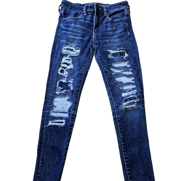 American Eagle Outfitters Denim - American Eagle Super Super Stretch X Frayed Mid Wash Skinny Jeans 2